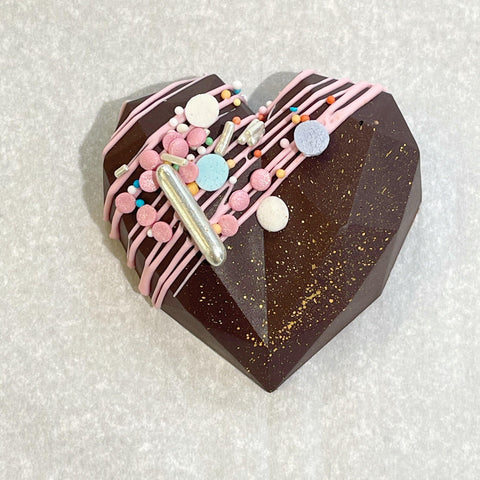 COEUR CHOCOLAT GIANDUJA NOIR DÉCO ROSE
