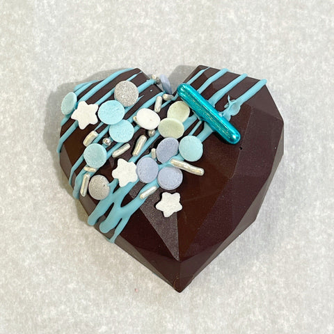 COEUR CHOCOLAT GIANDUJA NOIR DÉCO BLEUE
